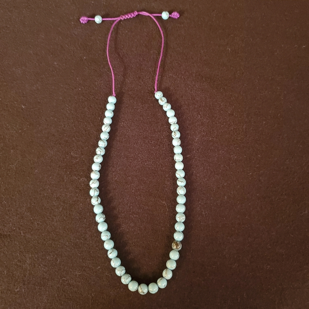 Turquoise Bead Necklace on Purple Cord